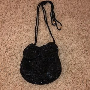 drawstring black stitched purse